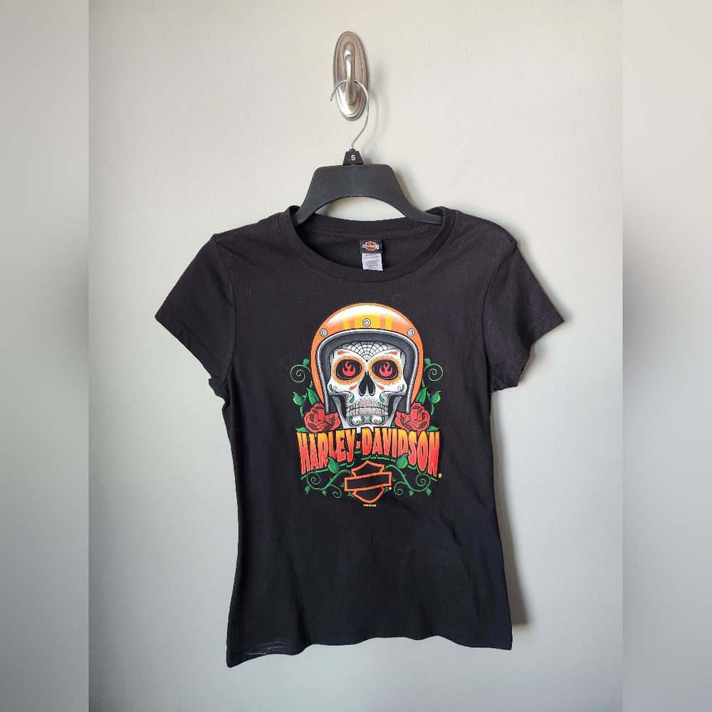 Harley Davidson women's short sleeved shirt Kansas City skull - Picture 1 of 7